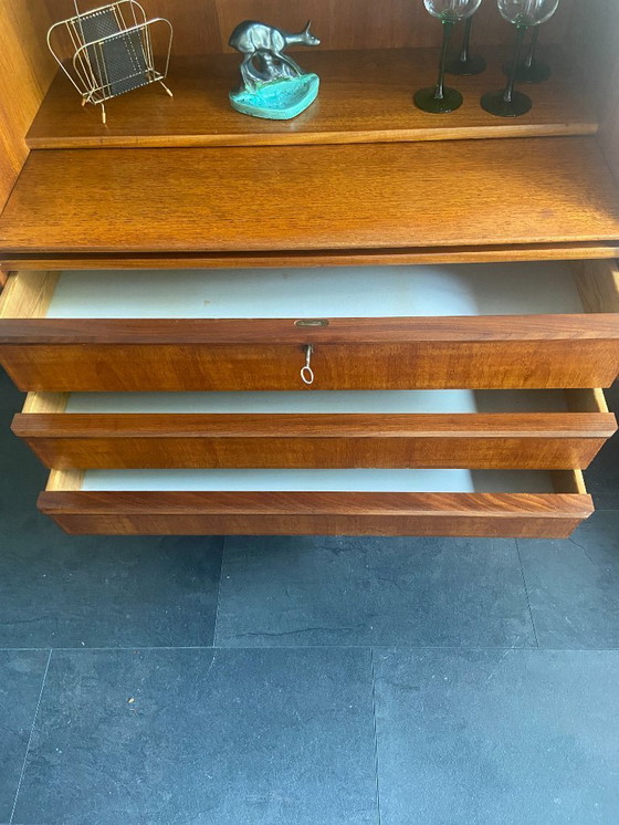 Image 1 of Vintage Danish teak secretaire with 3 drawers and extendable top