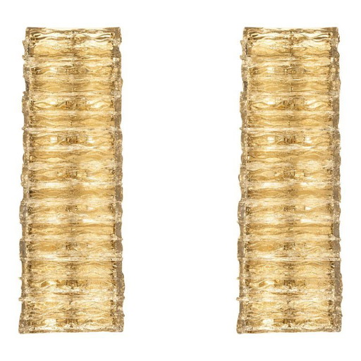 Contemporary Brass and Murano Glass Flush Mount Wall Sconces — Pair