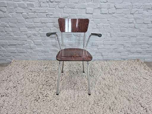 Single Vintage Design Armchair by Brabantia, Rosewood-Effect Formica, Bakelite Armrests, The Netherlands, 1960s