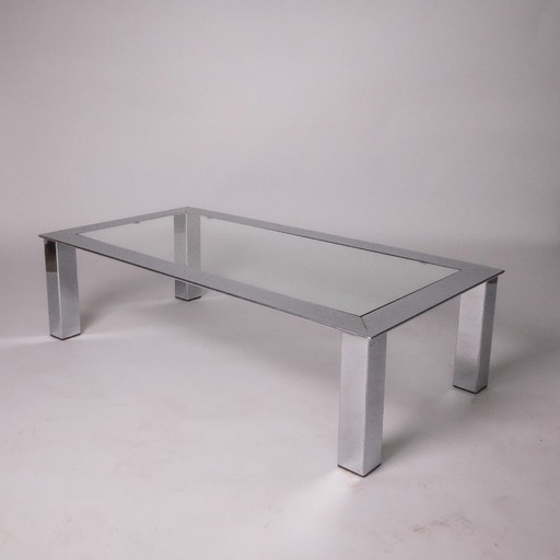 c. 1975 - Table basse moderniste en chrome et verre - France/Belgique