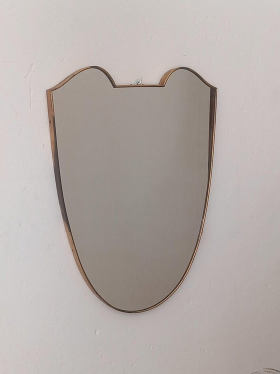 Image 1 of Shield-Shaped Mirror with Brass Frame, 50s