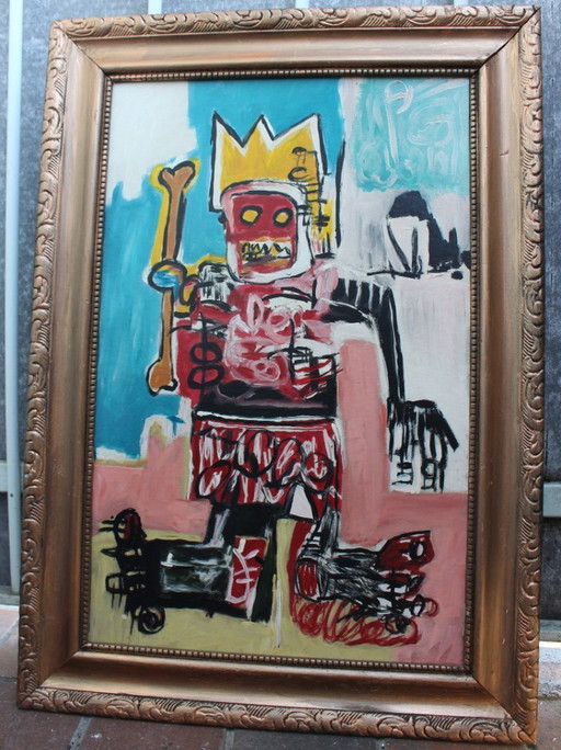 Modernistic Painting After Jean-Michel Basquiat, Circa 1970