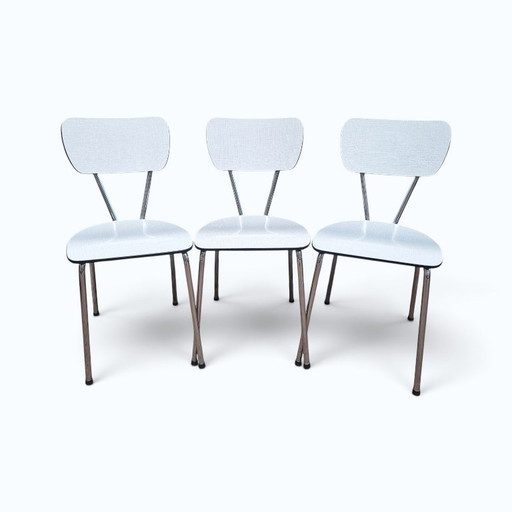Lot de 3 chaises vintage en formica - Blanches avec cadre métallique