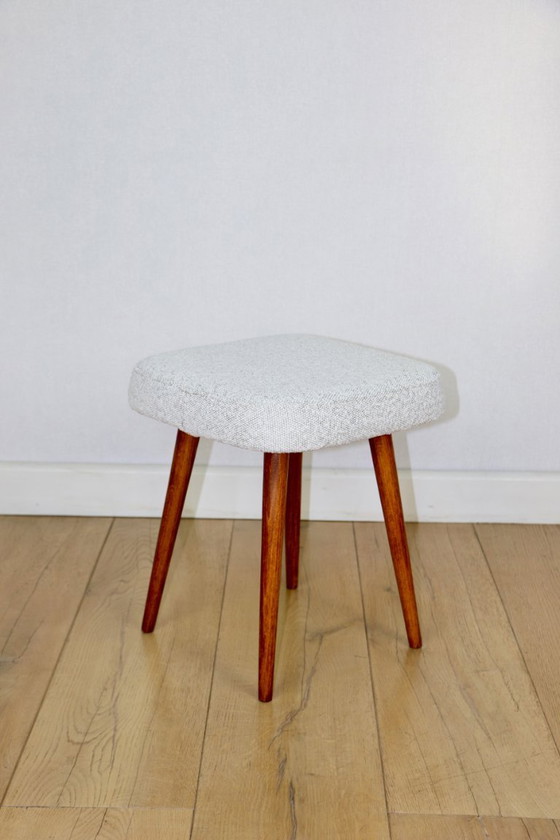 Image 1 of White-cream square stool Ivory vintage PRL 1970s