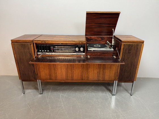 Image 1 of Mid-Century Blaupunkt Arizona Stereo Console with Integrated PE2010 Turntable and Matched Rosewood Veneer Speakers, Germany 1960