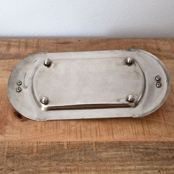 Vintage Silver-Plated 1960s French Foie Gras Dish: Duck-Shaped Handles and Art Deco Design (photo 7 of 10)