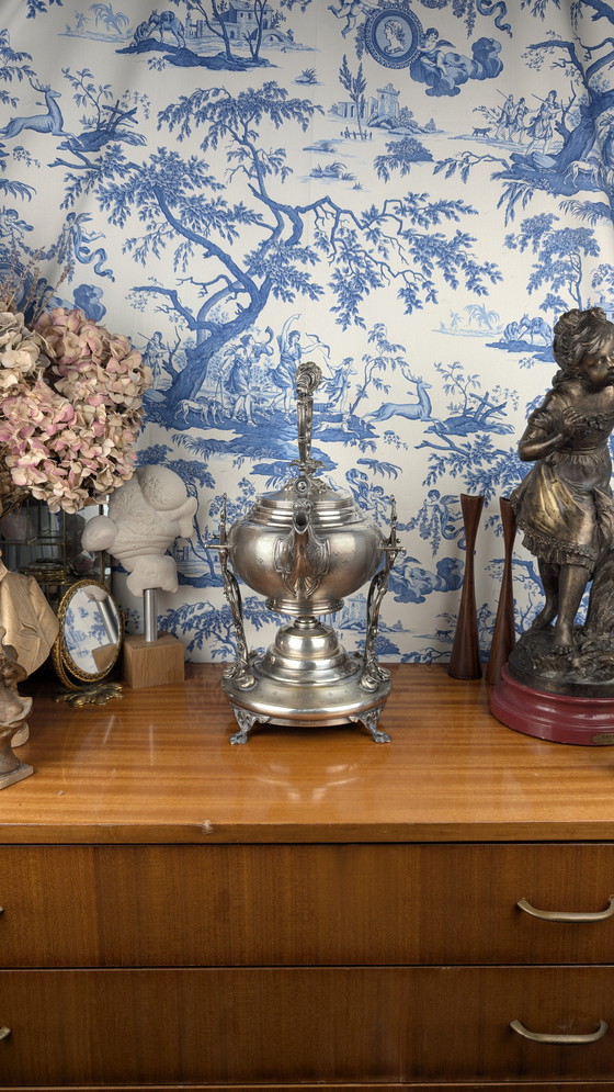 Image 1 of Samovar en Métal Argenté à Décor Incisé Baroque par l'Orfèvre Armand Frénais fin XIXème