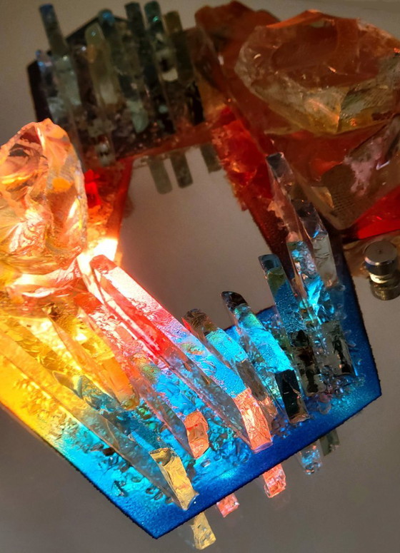 Image 1 of Vintage Brutalist broken glass wall lamp 1971