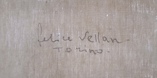 Felice Vellan (1889–1976) / Painting "Mercatino A Mazzè" – schilderijen tekeningen, Canvas (photo 2 of 5)