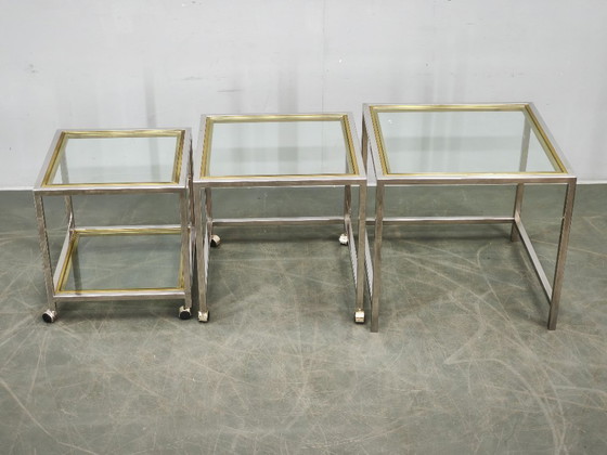 1970s Italian Chrome, Brass and Glass Nesting Tables, Set of Three – Side tables (photo 17 of 20)