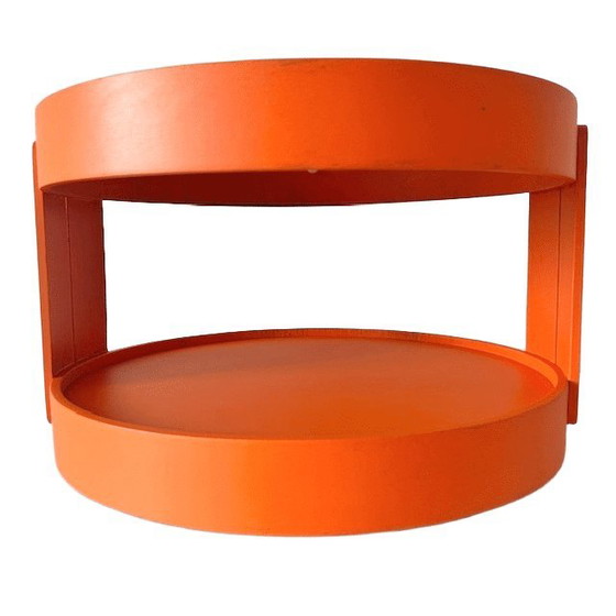 Image 1 of Vintage mid-century space age orange mobile side table on wheels 1960s