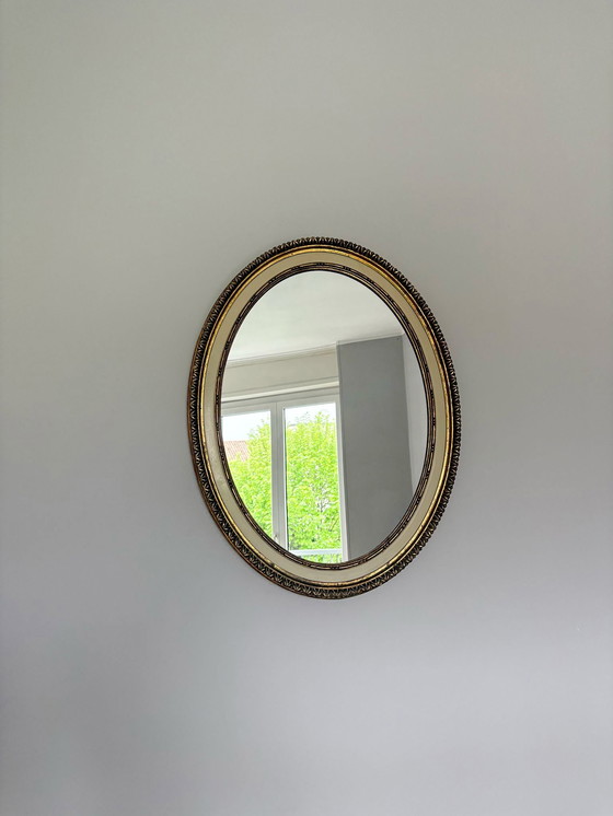 Image 1 of Pair of Oval Mirrors with Gold Finish, Italy, 1950s