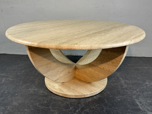table basse ronde en travertin