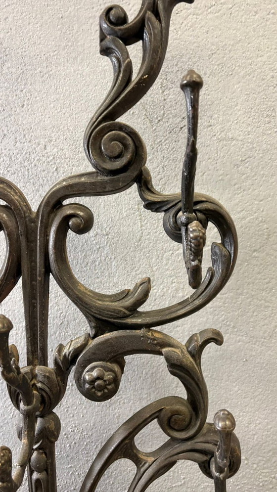 Image 1 of Antique Cast Iron Hall Stand, Victorian Coat Rack with Marble Base, Ornate Hall Tree, 19th Century