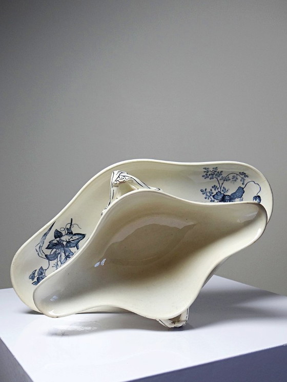 Image 1 of Antique Longwy earthenware gravy boat, late 19th-early 20th century