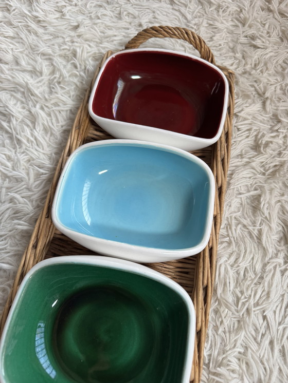 Image 1 of Service apéritif céramique et osier années 60