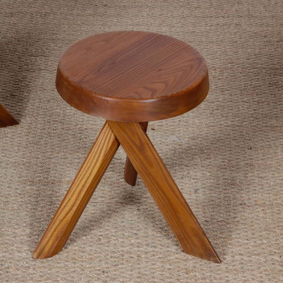 Image 1 of Coppia di sgabelli in olmo disegnati da Pierre Chapo, modello S31, 1980.