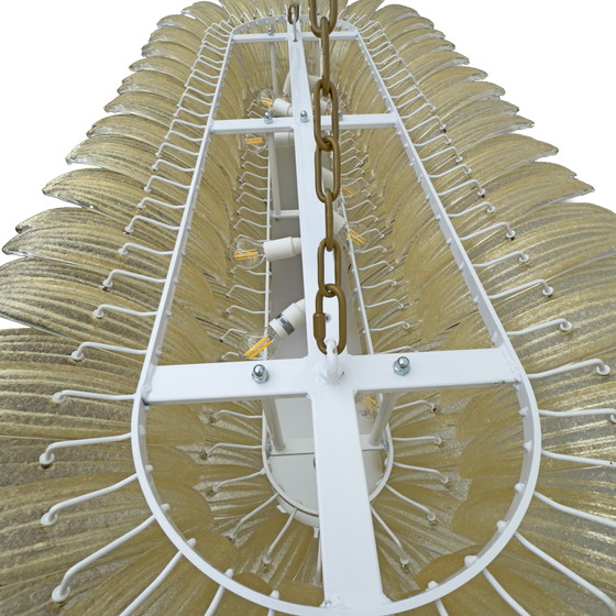 Image 1 of Mid Century Modern Italienischer Muranoglas und Messing Palmette Kronleuchter