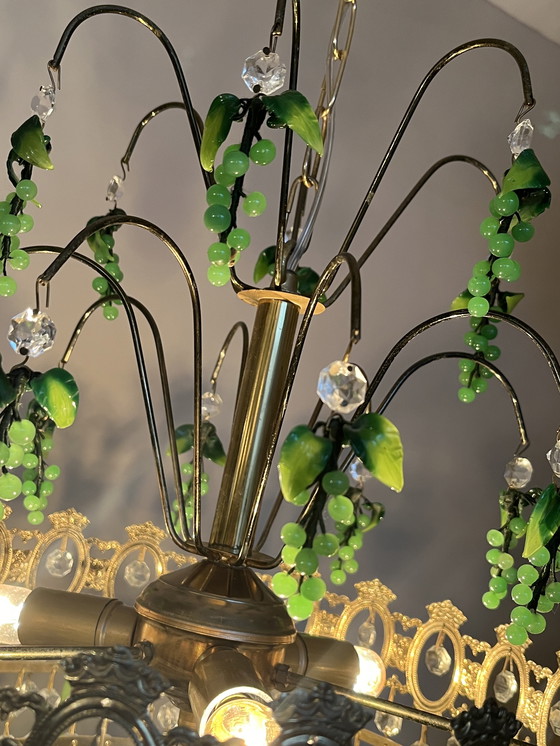 Image 1 of Italian Green Grapes Chandelier Pendant Lamp Vintage