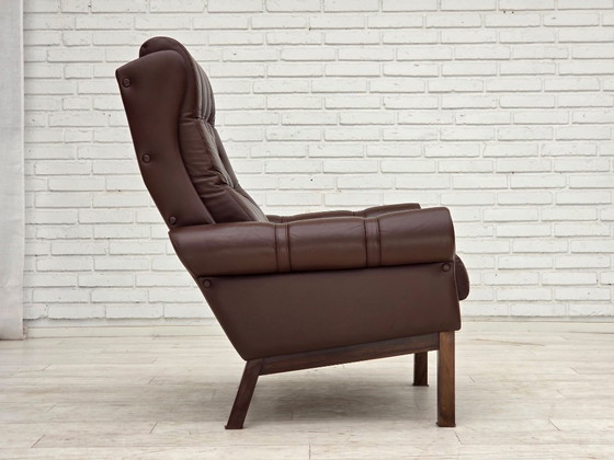 Image 1 of Sillón danés de los años 70, tapizado en cuero marrón original.