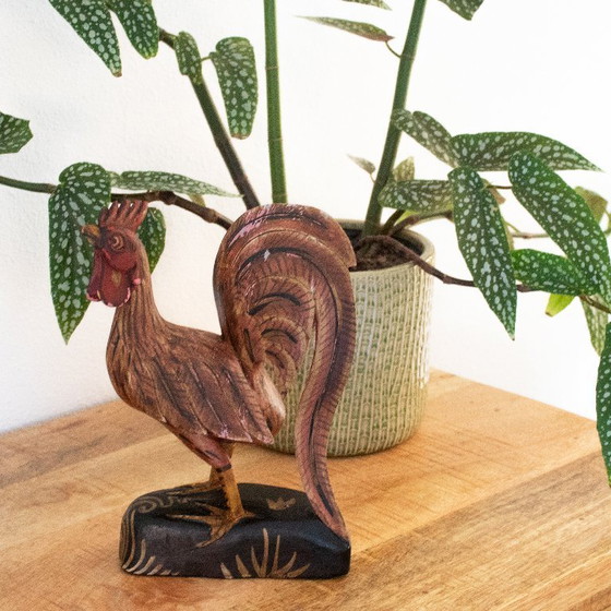 Image 1 of Gallo vintage in legno intagliato e dipinto a mano