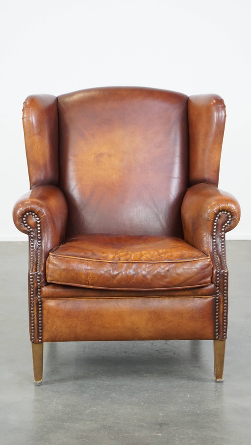 Vintage Schapenleren Oorfauteuil