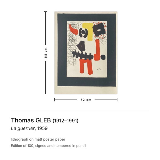 Image 1 of Thomas GLEB Le guerrier Litografia firmata 1959