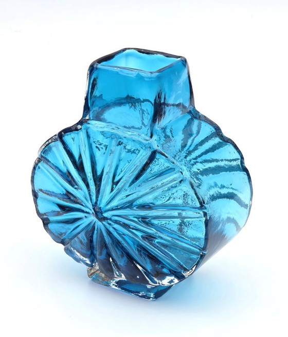 Image 1 of Whitefriars Geoffrey Baxter Sunburst Vase Eisvogelblau