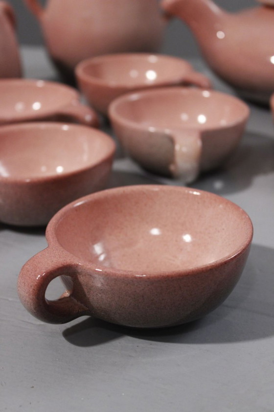 Image 1 of Servizio da caffè in ceramica da 9 pezzi, smalto rosa maculato Max Idlas, Francia, XX secolo
