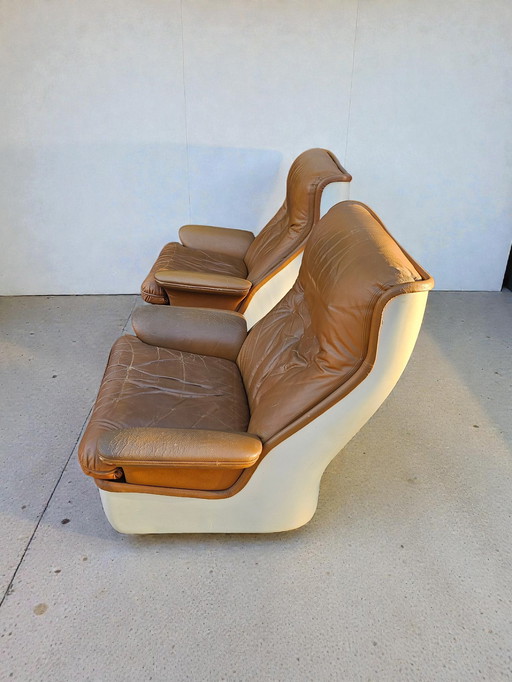 Set di 2 poltrone di design in pelle, poltrona lounge Airborne Orchid, anni '60