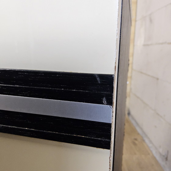 Image 1 of Set Vintage (jaren 80) Nachtkastjes zwart / wit retro Manta / 2 vintage nightstands (80s)