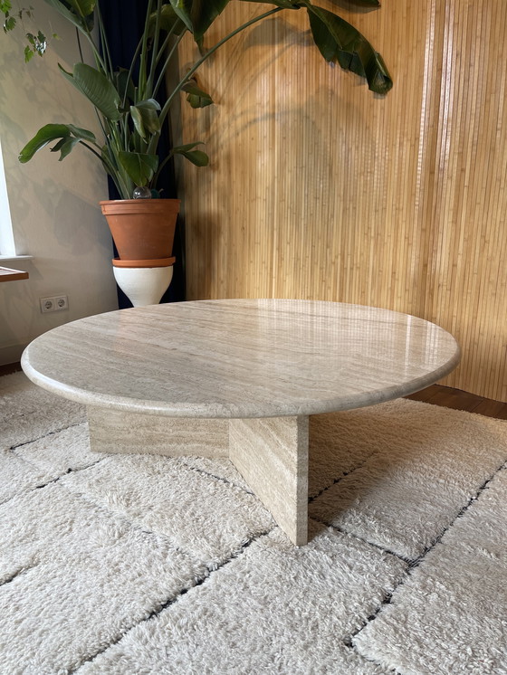 Image 1 of Vintage Xl Round Travertine Coffee Table