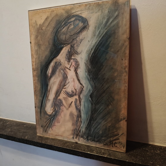 Image 1 of Beautiful Expressive Mixed Media Nude on Paper, Signed & Dated 1984 – 40 × 30 cm