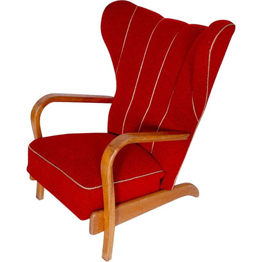Poltrona vintage con ali rosse, 1950