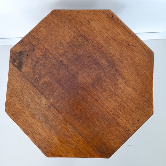 Image 1 of Vintage brutalist oak side table octagonal