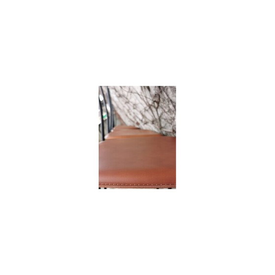 Image 1 of Set of 6 vintage aluminum and brown leather dining chairs by Ycami, 1980