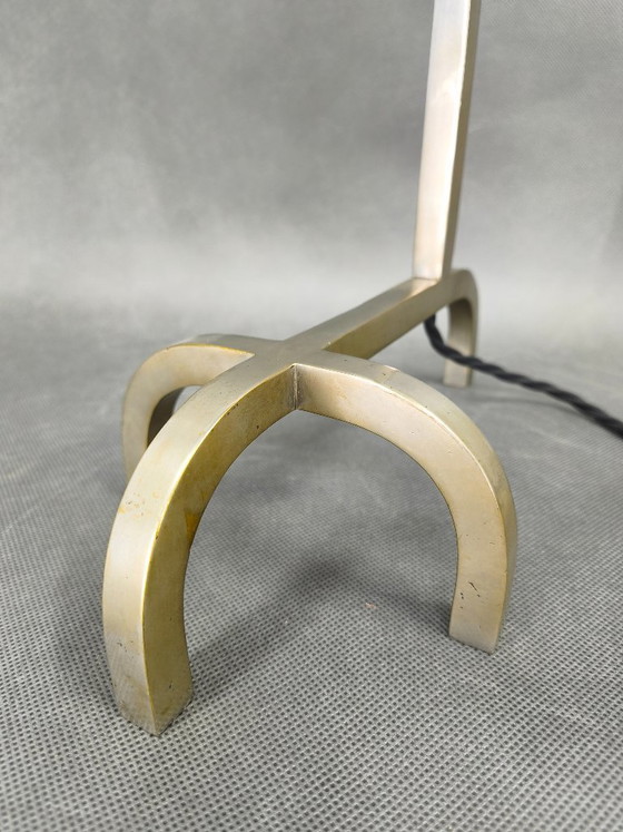 Image 1 of Rare Bauhaus Nickel Table Lamp with Glass Diffuser, 1930s