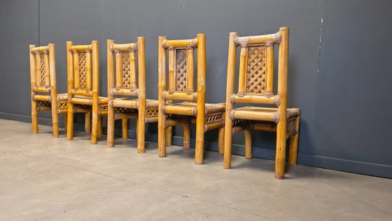 Image 1 of Vintage bamboe eetkamerstoelen in boho-chic stijl, jaren 60.