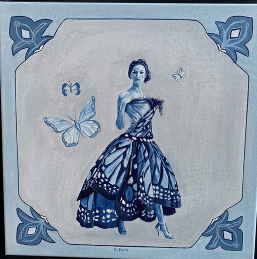 Huile sur lin Dame en bleu