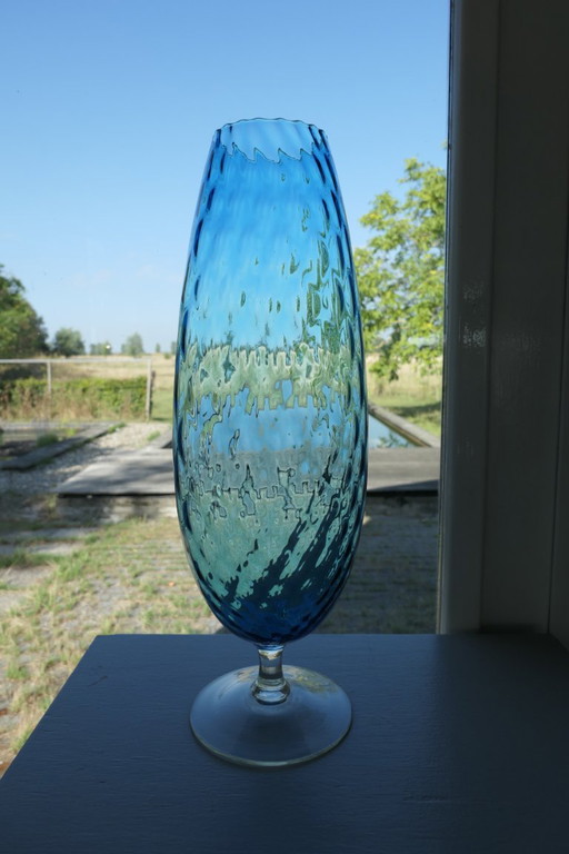 Vintage Empoli Optically Blown Glass Vase Turquoise – vazen