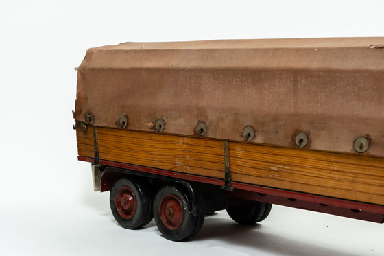 Image 1 of IFA W50 Vintage Wood and Metal Model Truck with Tarpaulin Trailer (1970-1980) Handmade