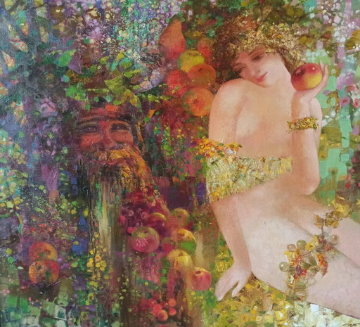 Originales Ölgemälde, abstrakte figurative Darstellung einer Frau in der Natur, Yarilo – schilderijen tekeningen, Canvas