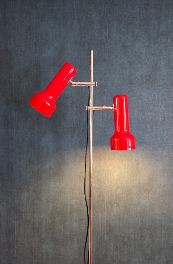Vintage Floor Lamp - Gepo 300 | 2 Spotlights | Red - 1970s – Floor lights, Metal (photo 11 of 16)