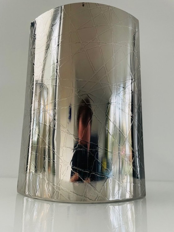 Image 1 of Metal designer vase with wood grain pattern – elliptical shape