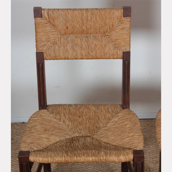 Image 1 of Set of 6 oak straw-seated chairs, French work, 1950