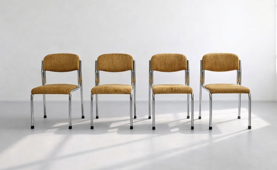 Image 1 of 4x Retro-Stühle / aus Metallrohr und Cord