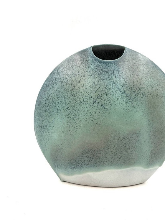 Image 1 of Jarrón solifleur de cerámica azul de mediados de siglo, Francia 1970