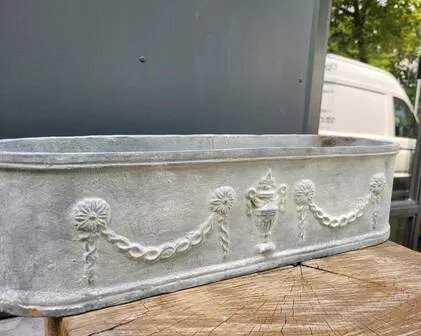 Großer gusseiserner Pflanzkübel grau Jardiniere, Gusseisen, Eisen, Vintage (Foto 3 von 9)