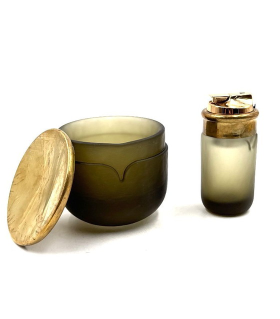 Image 1 of Yellow Murano glass smoking set, VeArt, Italy 1970