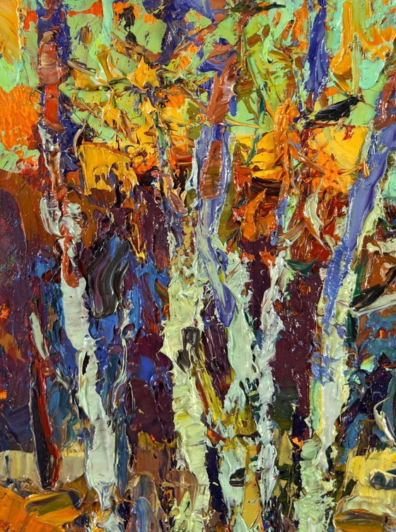 Image 1 of Originales Ölgemälde: Herbstwaldlandschaft – Junge Espen lauschen der Stille